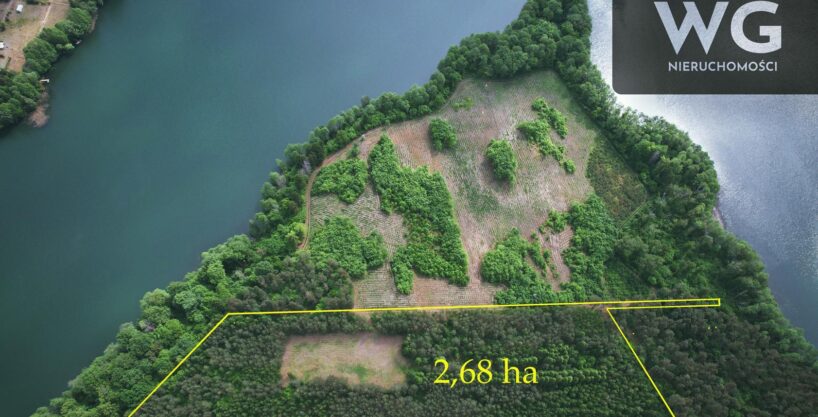 Wyjątkowa działka 2,68 ha nad jeziorem Pojezierza Brodnickiego – zjawiskowy widok, cisza, lasy i jezioro!